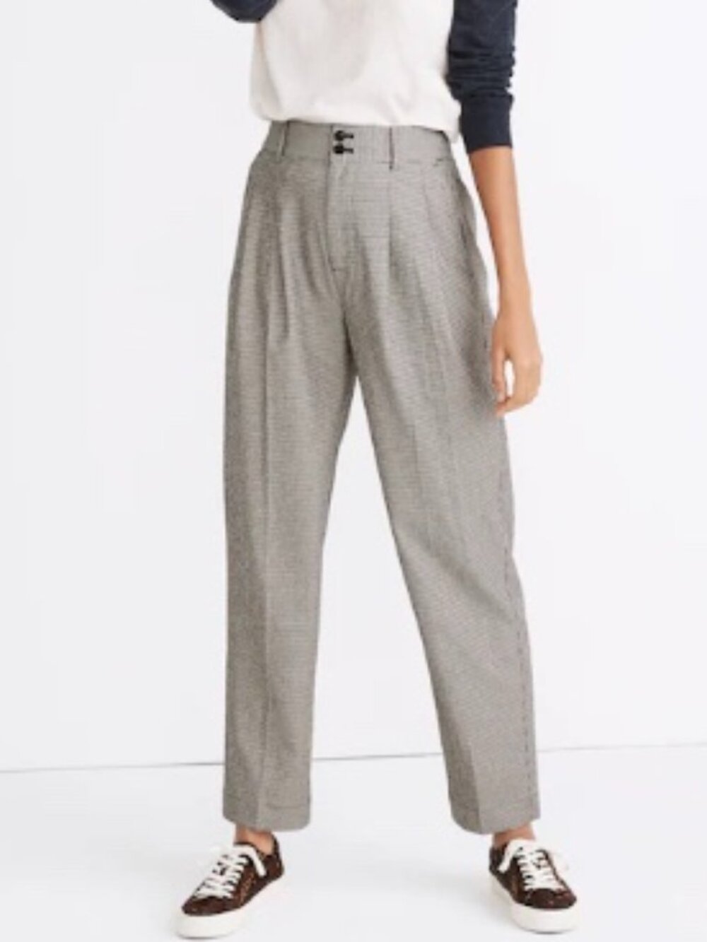 Madewell Pleated Taper Wide Leg Pants in Mini Houndstooth